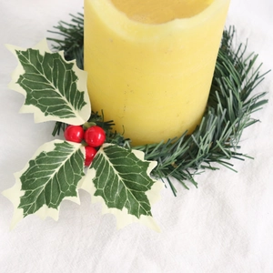Christmas Artificial Candle Ring Wreath Red Berry Holly Leaves PVC Satin Foam Tabletop Holiday Decoration