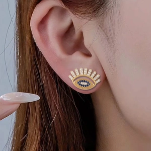 Gold Plated Copper Evil Eye Stud Earrings For Women Exquisite Zirconia Inlaid Colorful Demon Eye Fashion Jewelry Gift