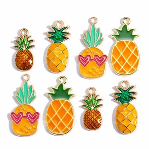 Assorted pineapple charms in gold alloy with colorful enamel for jewelry making