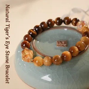 Tiger Eye Citrine Amethyst Beaded Bracelet Elegant Vintage Natural Stone Healing Jewelry For Women Golden Alloy Spacers