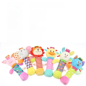 Plush animal rattle sticks for infants featuring soft fabric and 16x5cm grip size