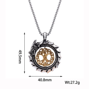 Detailed view of silver and gold dragon pendant with exact dimensions and weight info