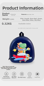 Détails du sac à dos dinosaure pour enfant en tissu Oxford léger et EVA de forme œuf