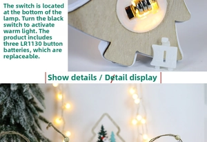 Detail of Christmas tree night light showing battery compartment and warm LED lighting