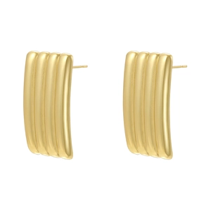Modern 18K gold plated textured vertical stripe square stud earrings on white background