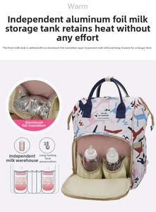 Detail view of the insulated front pockets with aluminum foil for milk bottles in diaper bag