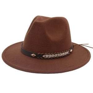 Close-up of dark brown wool fedora hat with gold diamond studs and woven band detail