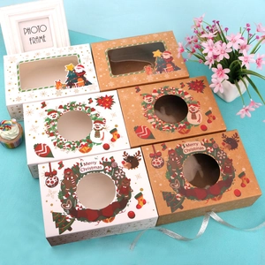 Christmas Cupcake Boxes Kraft Paper White Cardboard Window Design For Pastry Muffin Holiday Party Decor Santa Pattern