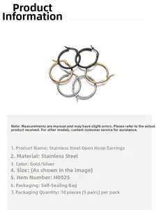 Detail view of stainless steel hoop earrings in gold, silver, and black finishes