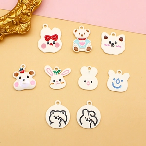 9-piece set of cute cartoon animal alloy charms with white paint for DIY jewelry making