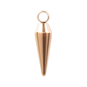 Detailed macro view of a rose gold tapered cone pendant made of polished stainless steel
