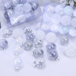 Christmas Ball Ornaments Plastic Transparent Feather Glitter Hanging Baubles For Tree Holiday Party Decor Clear