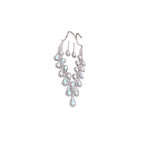 Parure de bijoux goutte d'eau avec cristaux AB, comprenant collier et boucles d'oreilles