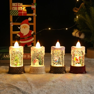 Christmas LED Candle Light Water Globe Snow Globe With Glitter Santa Snowman Scenes Desktop Decoration Holiday Gift Retro Style