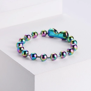 Exaggerated rainbow plated stainless steel bead chain necklace and bracelet jewelry set