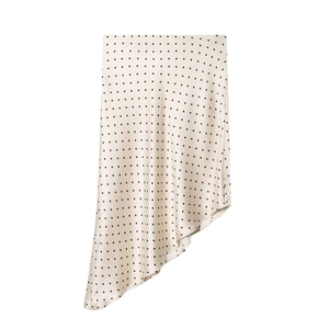Jupe En Satin À Pois Pour Femmes Ourlet Asymétrique Taille Haute Élégante Champagne Jupe Midi Mode Streetwear Sexy
