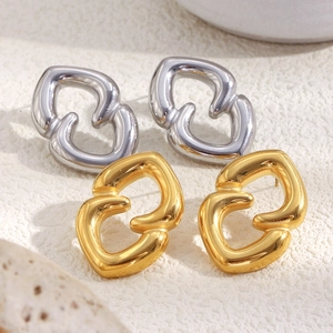 Geometric Heart Line Stud Earrings Stainless Steel 18K Gold Plated Minimalist Elegant Fashion Jewelry Gift For Women