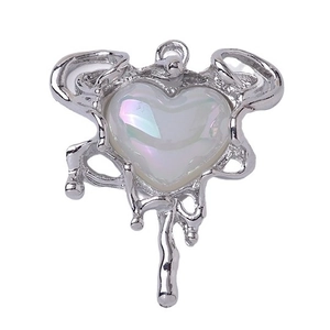 Iridescent heart pendant with liquid metal style silver frame for DIY jewelry making