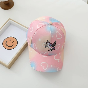 Cappellino da baseball unicorno per bambini con sfumatura e motivi a cuore bianchi