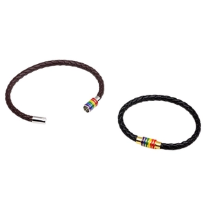 Rainbow magnetic clasp braided leather bracelets in black and brown styles for unisex