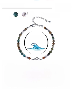 Detailed size specifications for adjustable African turquoise beaded wave charm bracelet