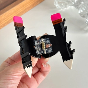 Creative pencil shaped acetate hair claw clip for women in black and pink colors