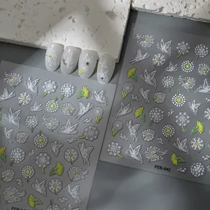5D Embossed Dandelion Butterfly Floral Nail Stickers Self Adhesive Waterproof Professional Nail Art Decoration For Women