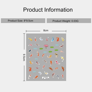 Detailed sizing guide for 5D Lucky Koi nail art sticker TS-019 measuring 8x9.5cm