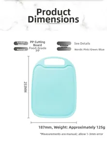 Food-grade mint green PP plastic cutting board with handle for fruit and baby food prep