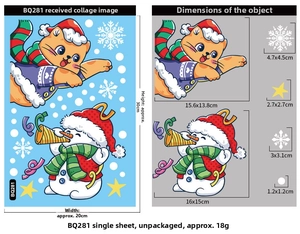 Detaillierte Größenangaben für Weihnachts-Fensteraufkleber mit Katze und Schneemann