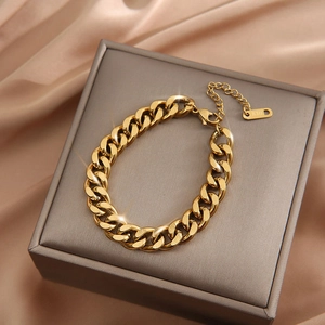 Men's retro 18K gold plated thick Cuban link bracelet with lobster clasp and K18 tag
