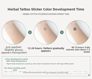 Herbal tattoo ink development phases on arm showing color change over 48-72 hours