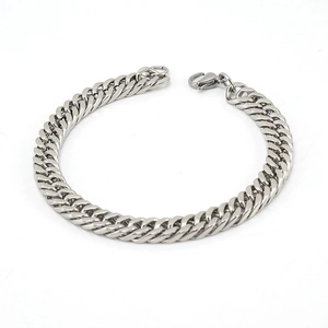 Classic silver stainless steel Cuban link bracelet for men with a secure lobster clasp