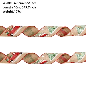 6.5cm wide burlap Christmas ribbon with red truck and snowflake pattern for gift decor