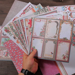 Vintage Christmas Scrapbook Paper Background Decorative Material Craft Journaling Floral Santa Pattern Greeting Label