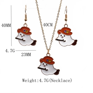 Ghost jewelry set dimensions showing 40mm earrings and 40cm necklace with weight details
