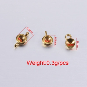 Polished titanium steel birthstone cabochon base settings in gold finish with measurements
