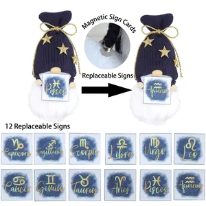 DIY Zodiac gnome plush with 12 magnetic constellations signs and blue knitted hat
