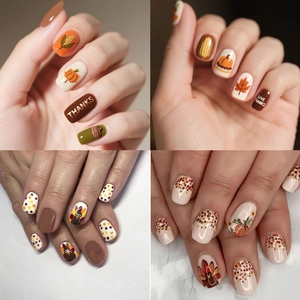 Faux Ongles De Thanksgiving Plastique ABS Dinde Citrouille Feuille Érable Thème Automne Ongles Artificiels Pour Femmes