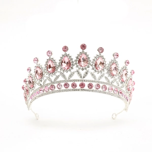 Corona barocca retrò con cristalli rosa e base in metallo argentato per sposa