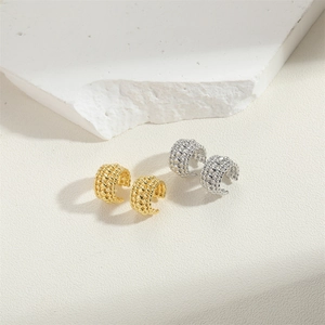Minimalist 14K gold and silver plated copper bead ear cuffs with textured grain finish