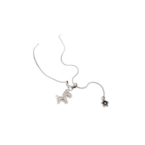 Elegant silver pony necklace with zircon pendant and adjustable sliding chain clasp