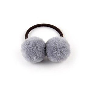 Cute gray pom-pom hair tie for kids with high elastic black band for daily styling
