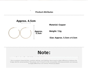 Detailed size and material specification chart for gold matte round hoop earrings