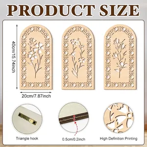Detailed size specifications for rustic wood arch wall art with floral prints