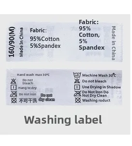 Detail of cotton underwear wash label showing 95% cotton material and care instructions