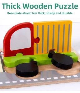 Detail of 1cm thick wooden base on truck themed 3D puzzle for durable child play