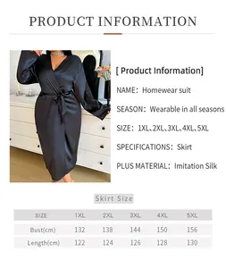 Size chart for plus size women silk satin robe showing bust and length in cm