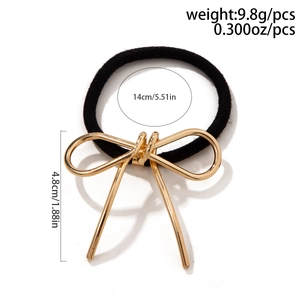 Detailed dimensions of black elastic hair tie with gold alloy irregular bow pendant