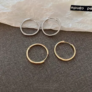 Minimalist Round Hoop Earrings Alloy With Silver Earring Post Geometric Fashion Daily Versatile Jewelry For Women